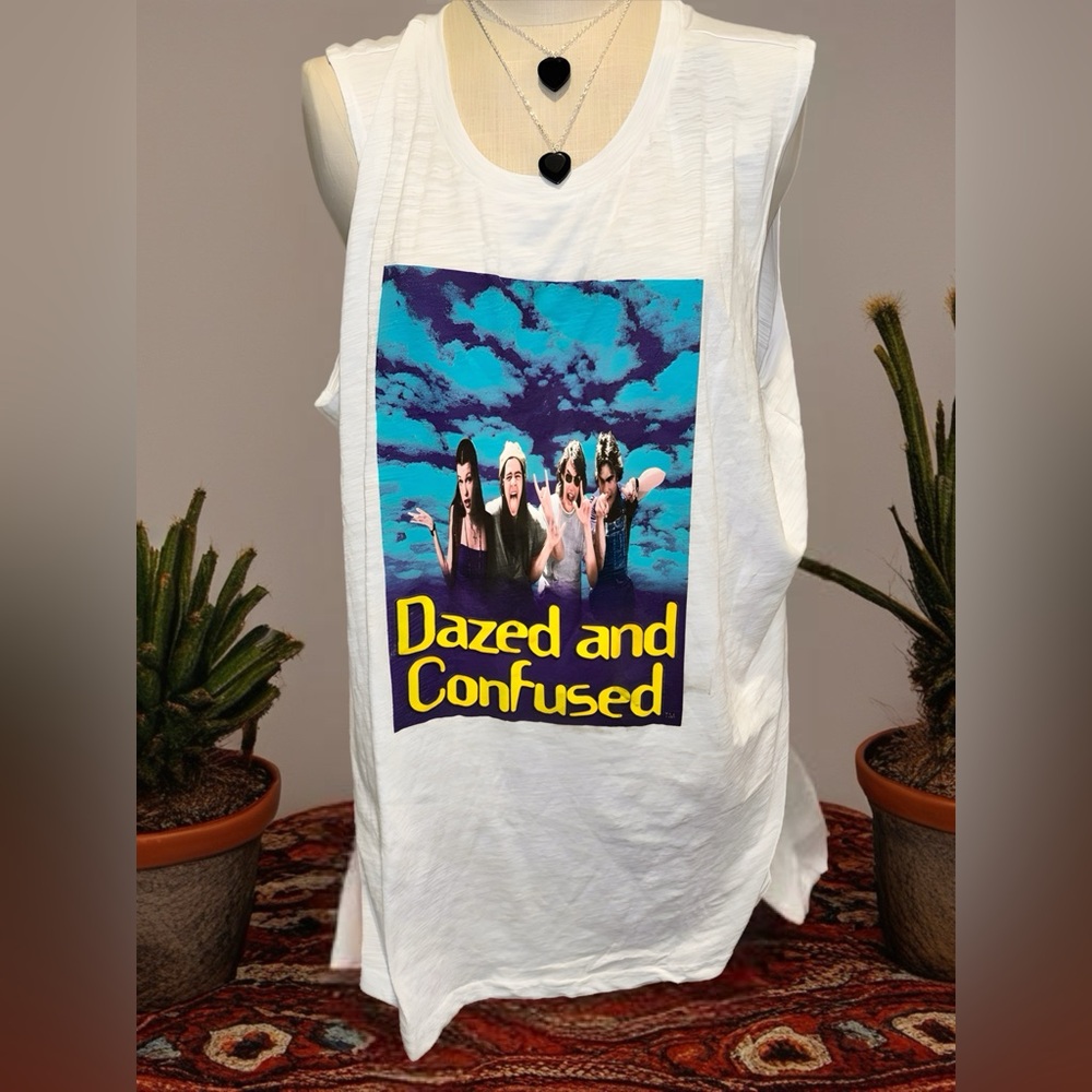 White Graphic Sleeveless Muscle Tee